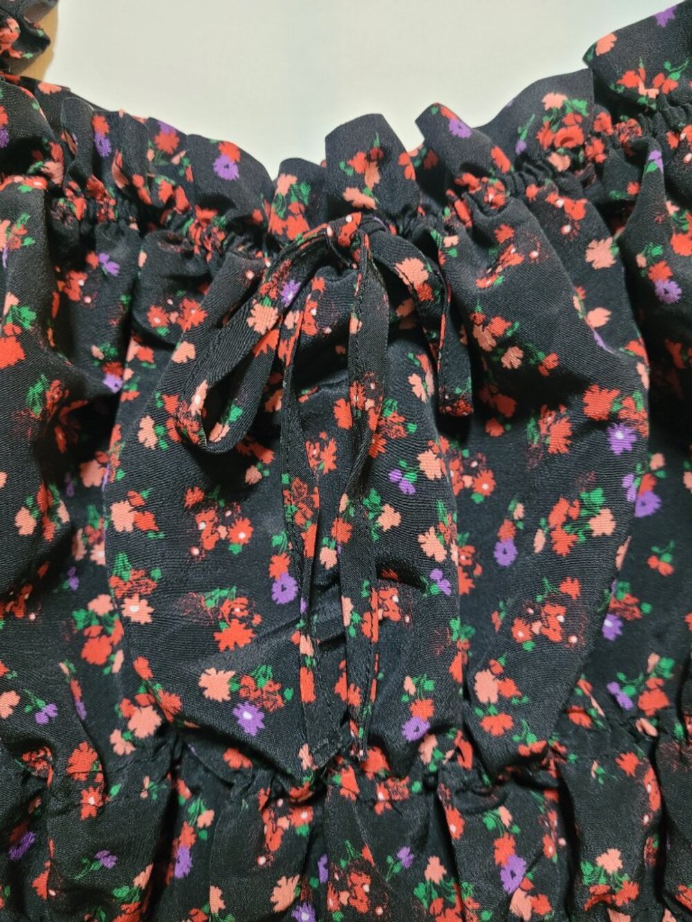 Topshop Floral Puff Sleeve Smocked Crop Blouse Top Peplum Square Neck Black - Picture 5 of 10